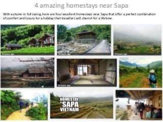 4 amazing homestays near Sapa
With autumn in full swing, here are four excellent homestays near Sapa that offer a perfect combination
of comfort and luxury for a holiday that travellers will cherish for a lifetime.
www.evivatour.comwww.evivatour.com
 