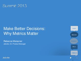 #jobvite1
3
Make Better Decisions:
Why Metrics Matter
Rebecca Meissner
Jobvite | Sr. Product Manager
 