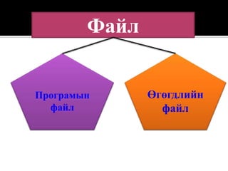 Файл


Програмын      Өгөгдлийн
  файл           файл
 