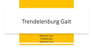 Trendelenburg Gait
Abduction Lurch
Waddling Gait
Backward Lurch
 