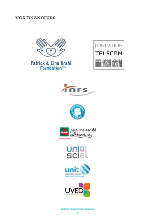 NOS FINANCEURS
29
COÛT DE PRODUCTION ET REVENUS
 