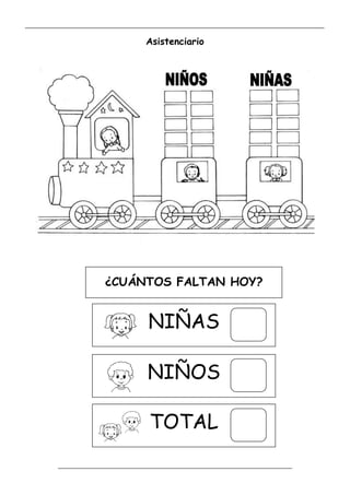 _____________________________________________________________________________________________
_________________________________________________________________
Asistenciario
¿CUÁNTOS FALTAN HOY?
NIÑAS
NIÑOS
TOTAL
 