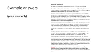 Example answers
(peep show only)
 