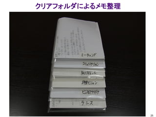 クリアフォルダによるメモ整理




                 25
 