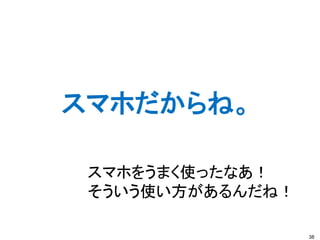 スマホだからね。

 スマホをうまく使ったなあ！
 そういう使い方があるんだね！

                  38
 