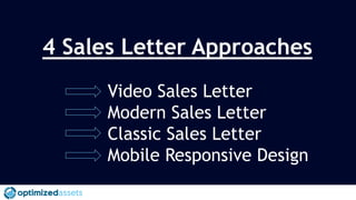 Video Sales Letter
A great visual aide and your potential lead isn’t
having to scroll through the jumble of words in
your ...