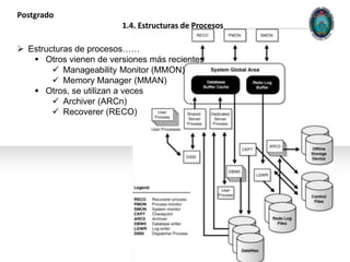  Estructuras de procesos……
 Otros vienen de versiones más recientes
 Manageability Monitor (MMON)
 Memory Manager (MMA...