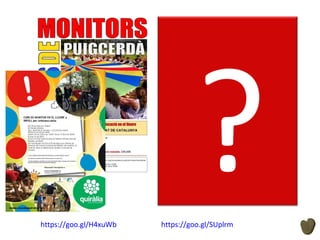 PARTICIPACIÓ
-Pedagogia de la proposta: què i pe què?
-Històric
-Referències d’altres joves
-Empleabilitat
-Pla de comunicació
-….
ABANS
DINAMITZACIÓ
-Accions, activitats, ...
-Reflexions participants….
-Qualitat/satisfacció
-....
DURANT
ACCIÓ JOVE
-Creació/implicació social
-Reptes
-Resultats
-Nou curs
DESPRÉS
DIFERENTSLLENGUATGESMULTIMEDIA
?https://goo.gl/SUplrmhttps://goo.gl/H4xuWb
 