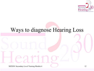 Ways to diagnose Hearing Loss
12
SH2030: Secondary Level Training Module.4
 