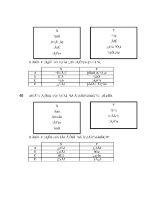 X ÁüÚõ Y ¦À¡ýÚ ´ò¾ ¾ý¨Áì ¦¸¡ñ¼ ¦À¡Õ¨Çò §¾÷×î ¦ºö¸.
X Y
A ¬Êì ÌÅ¨Ç þÕõÒ «Ç×§¸¡ø
B ÌÎ¨Å º£ôÒ
C ¾í¸õ ¦À¡õ¨Á
D ¿¡½Âõ þÃôÀ÷ Å¨ÇÂõ
40 «ð¼Å¨½ ¦À¡Õû¸û «¾ý ¾ý¨ÁìÌ ²üÀ Å¨¸ôÀÎò¾ôÀð¼¨¾ì ¸¡ðÎ¸¢ÈÐ.
X ÁüÚõ Y ¦À¡Õû ±ò¾ ãÄô ¦À¡ÕéìÌ ²üÀ Å¨¸ôÀÎò¾ôÀðÎûÇÐ?
X Y
A ¸¡¸¢¾õ ¸Ç¢Áñ
B ¦¿¡öÅõ Ð½¢
C ¸ñÉ¡Ê ¦¿¸¢Æ¢
D ¸Ç¢Áñ ¯§Ä¡¸õ
X
º£ôÒ
¸ñ½¡Ê ¸Äý
¸Â¢Ú
¦Àýº¢ø
Y
¬½¢
¸ÃñÊ
¸¡¸¢¾î ¦ºÕ¸¢
¾¢Õ¸¡½¢
X
Àæý
Åð¼Âõ
¦Àýº¢ø
ÀóÐ
Y
ºð¨¼
¾¨ÄÂ¨½
¦À¡õ¨Á
 