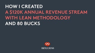 HOW I CREATED
A $120K ANNUAL REVENUE STREAM
WITH LEAN METHODOLOGY
AND 80 BUCKS
 