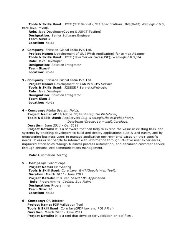j2ee java resume