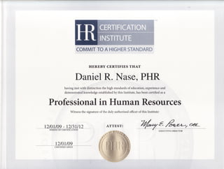 PHR Certificate Daniel Nase