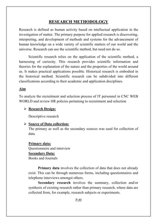 Project on recruitment and selection process | PDF