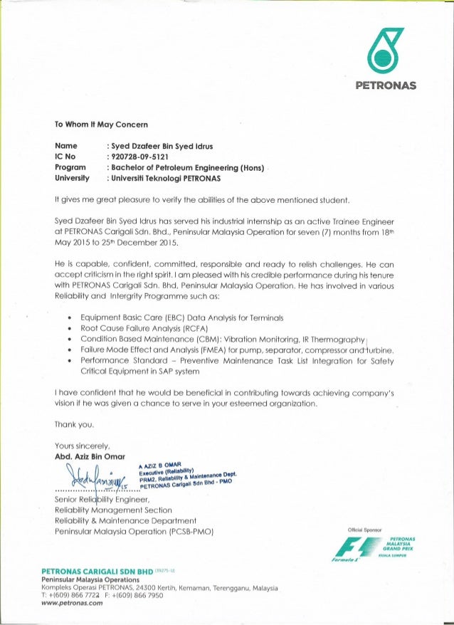 petronas address for cover letter