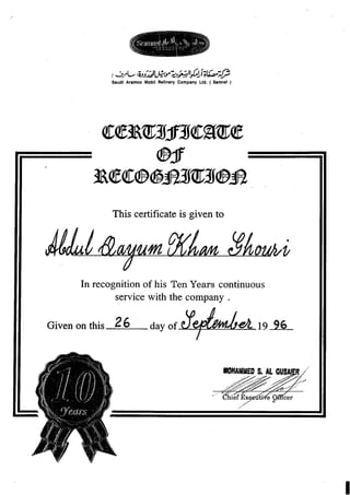 9a. Certificate of Recognition (SAMREF) 10 Years