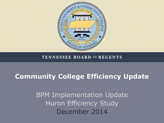 Community College Efficiency Update
BPM Implementation Update
Huron Efficiency Study
December 2014
 