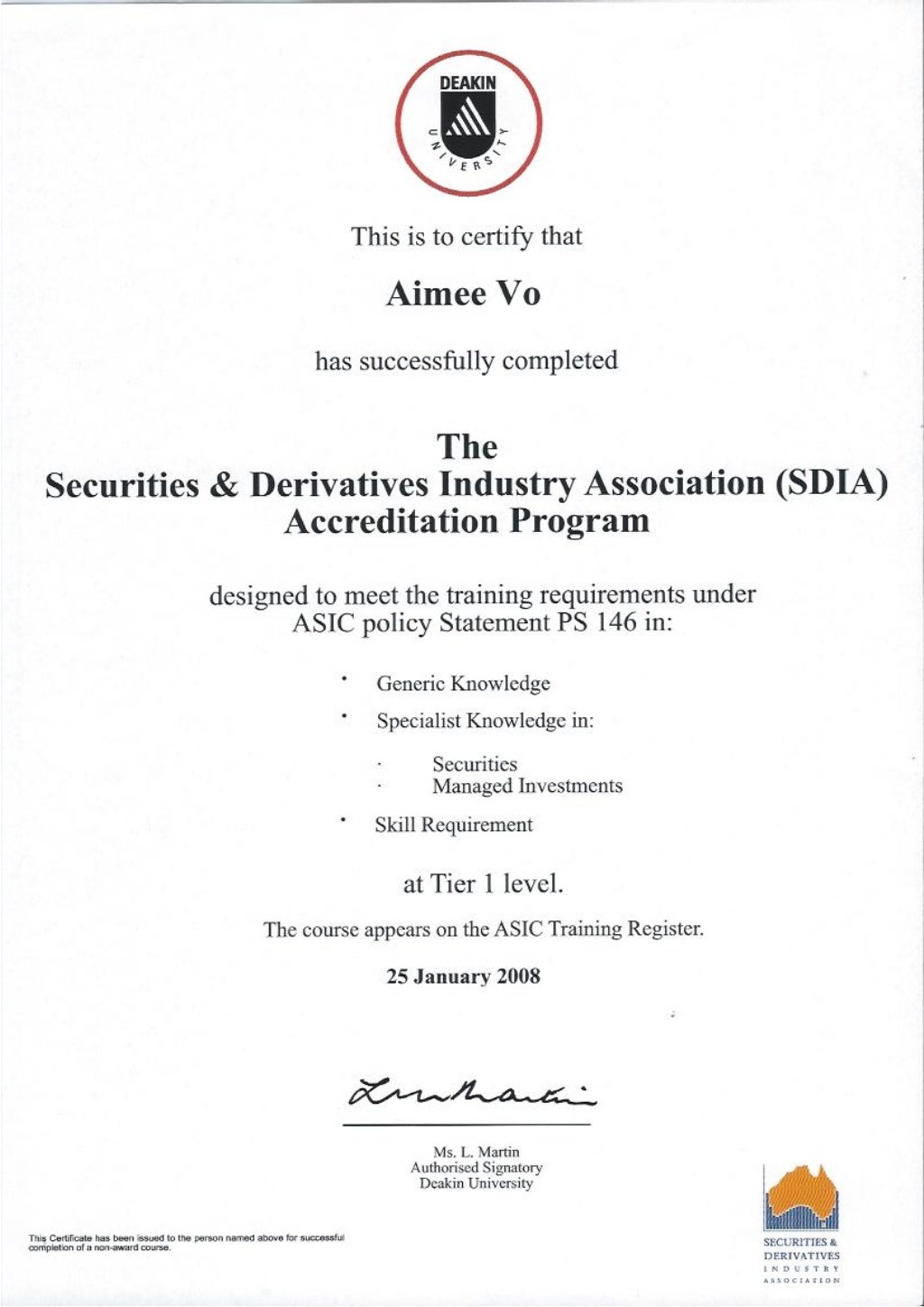 RG146 Compliance In Securities and managed investments Aimee Vo