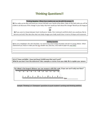 Thinking Questions!!
Sample ‘Thinking’ or’ Champion’ questions to push student’s writing and thinking abilities.
 