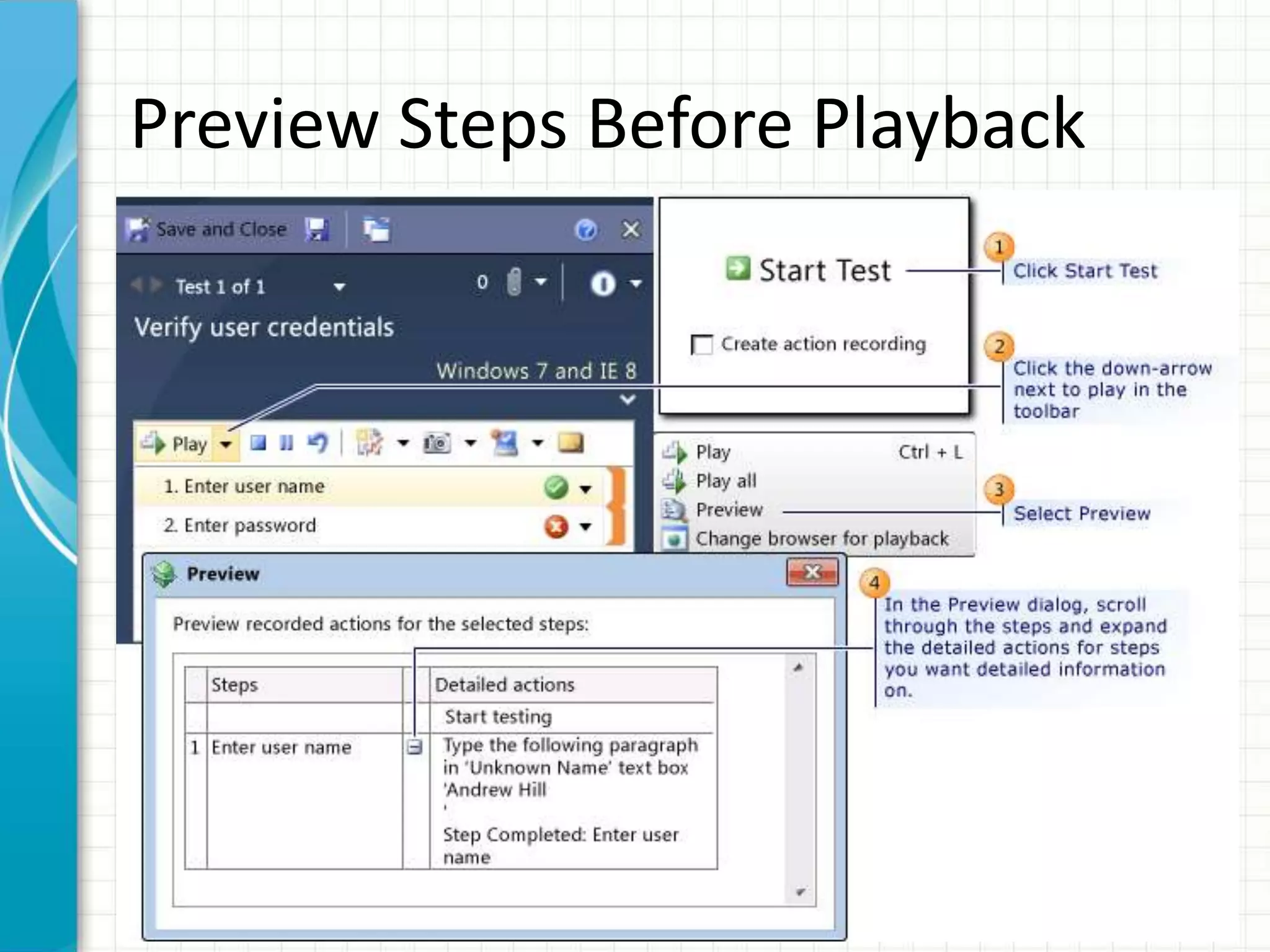 Preview Steps Before Playback
 
