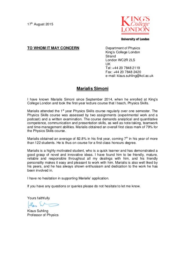 King S College London Letter Of Recommendation King S College London Letter Of Recommendation