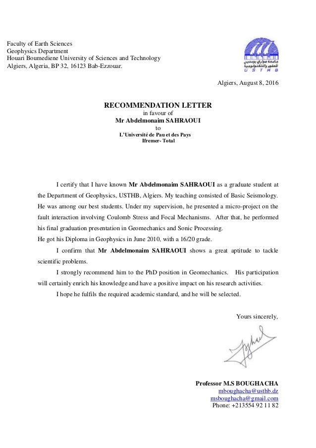 Letter de Recommandation IFERMER -TOTAL