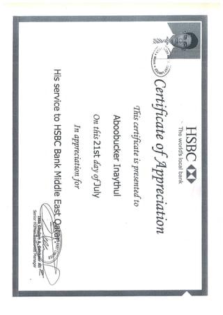 HSBC Certificate of Appreciation
