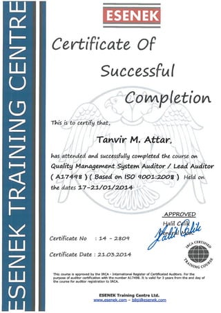 Tanvir M .Attar ISO 9001