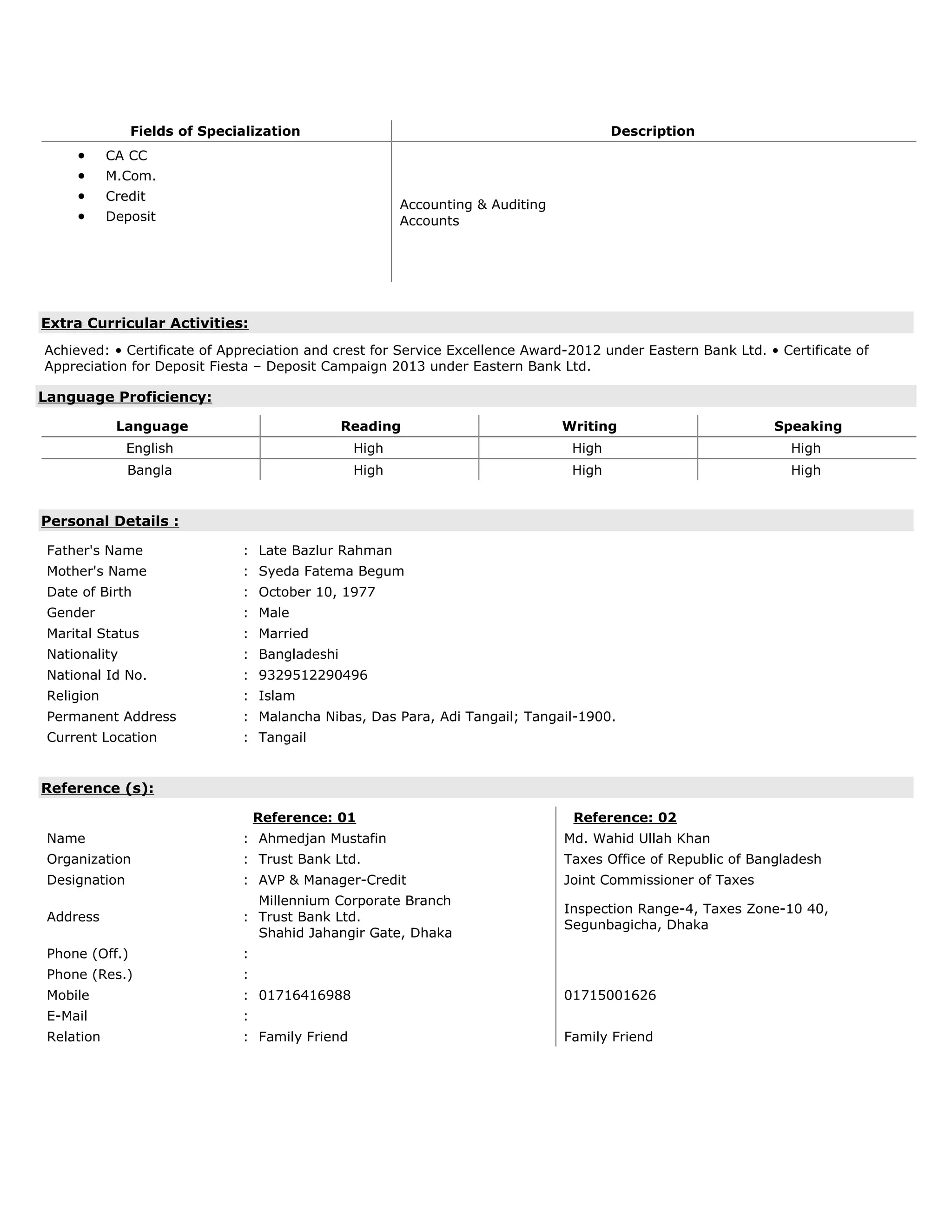 Resume of Syed Mizanur Rahman | DOC