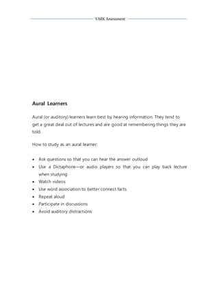 VARK Assessment Results DOCX Educational Assessment Education