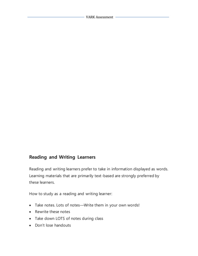 Vark assessment results pdf