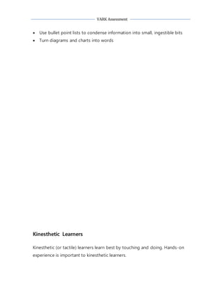 VARK Assessment Results DOCX Educational Assessment Education