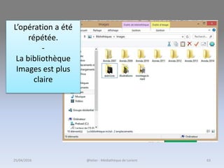 L’opération a été
répétée.
-
La bibliothèque
Images est plus
claire
@telier - Médiathèque de Lorient25/04/2016 63
 