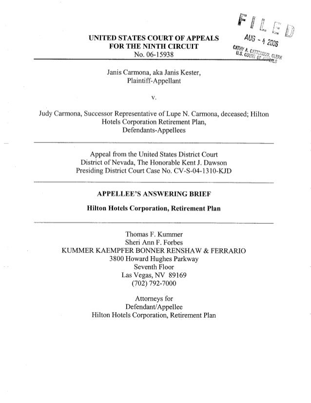 20060804 Hilton Hotels Answering Brief