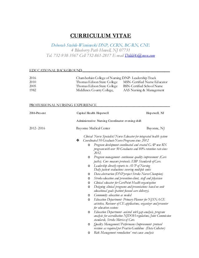 Nurse educator curriculum vitae example picture