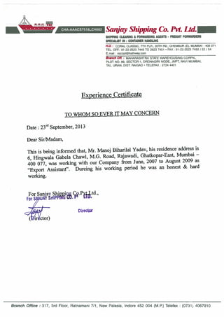 sanjay shipping certificate