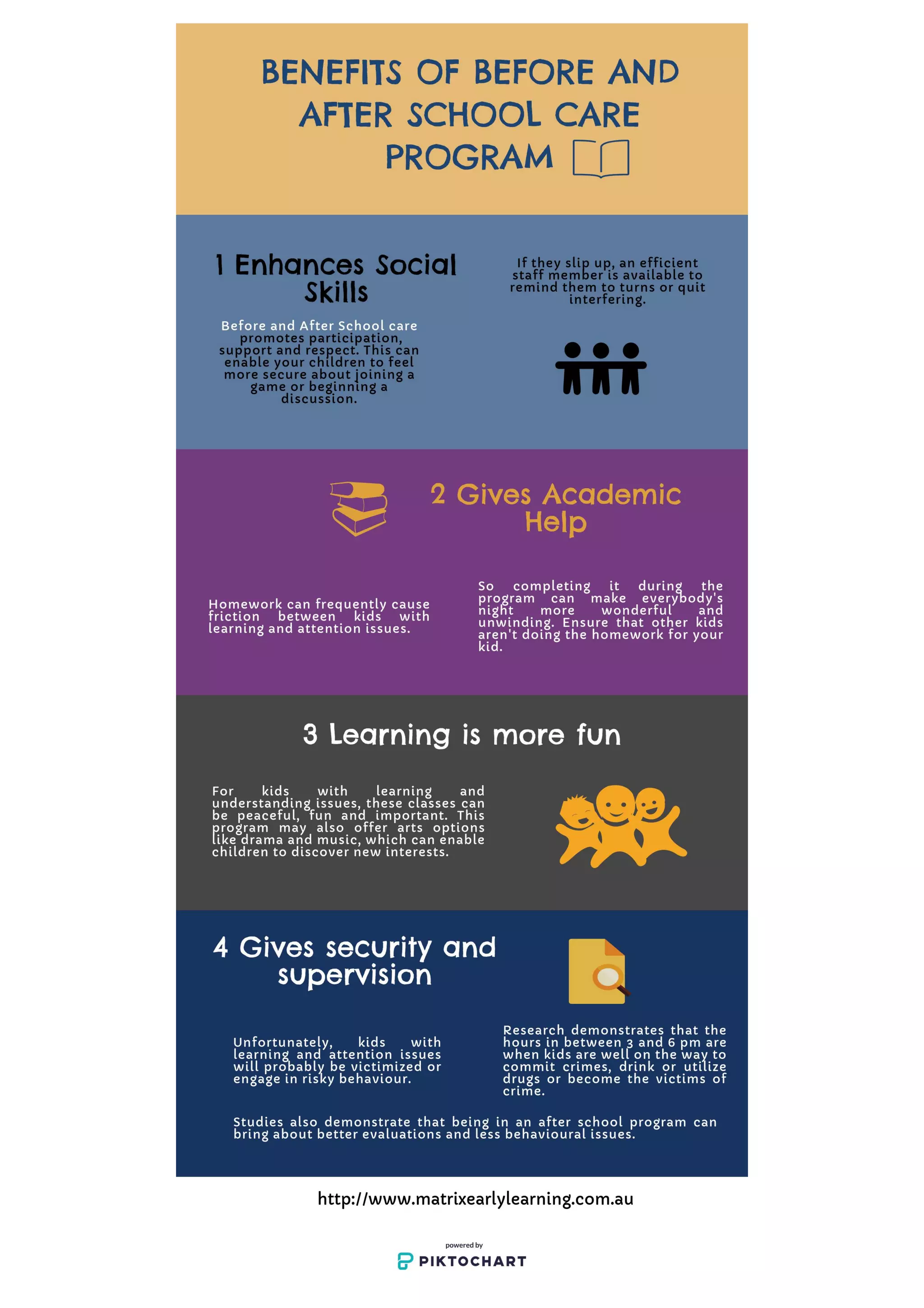 4 Benefits of Before and After School Care Program Infographics PDF