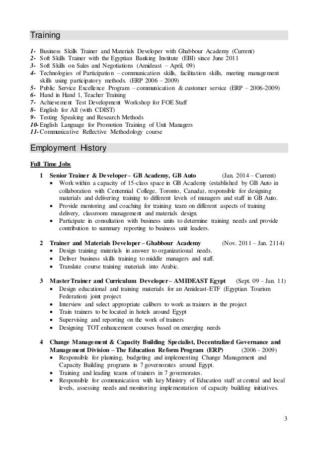 resume format for trainers