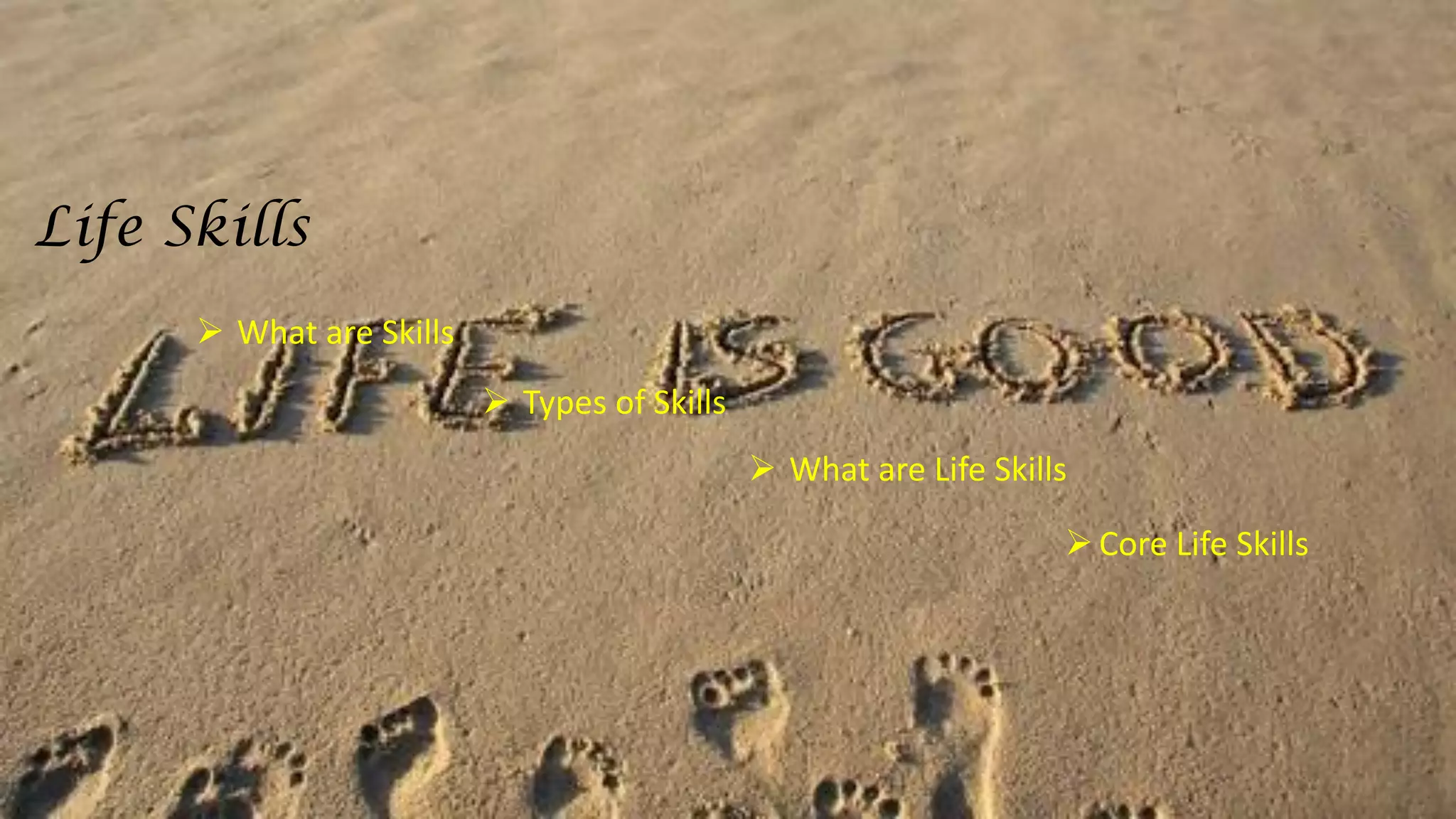  What are Skills
Life Skills
 Types of Skills
 What are Life Skills
Core Life Skills
 