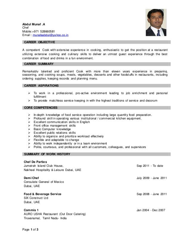 chef career objective cv abdul munaf a chef chef career objective cv abdul munaf a chef