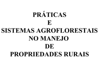 PRÁTICAS
E
SISTEMAS AGROFLORESTAIS
NO MANEJO
DE
PROPRIEDADES RURAIS

 