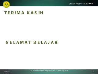 TERIMA KASIH 02/02/11 ©  2010 Universitas Negeri Jakarta  |  www.unj.ac.id  | SELAMAT BELAJAR 