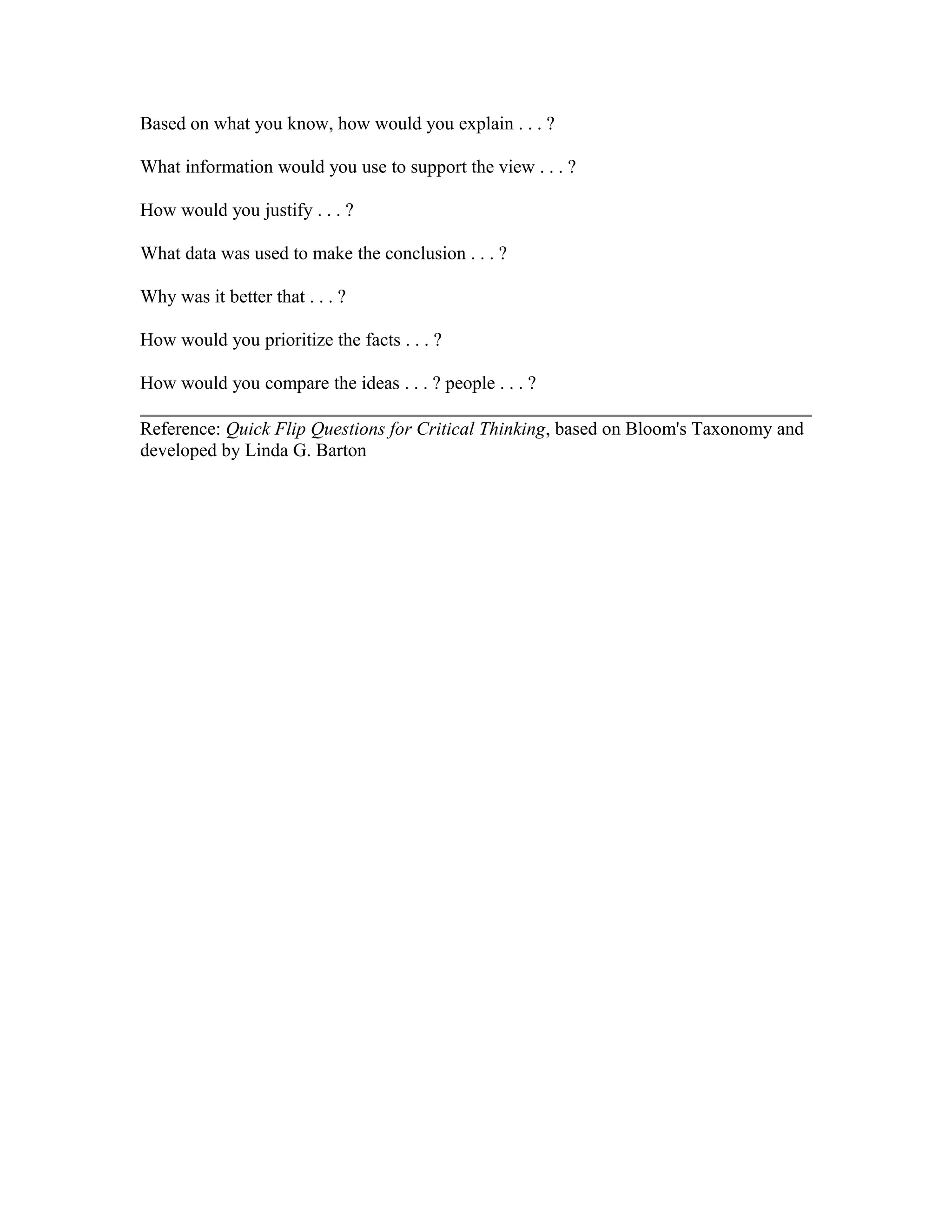 Bloom's taxonomy and critical thinking | DOC | Educational Assessment ...