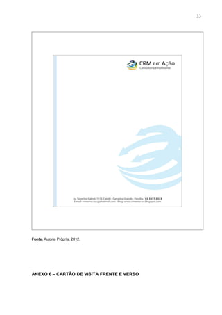33
Fonte. Autoria Própria, 2012.
ANEXO 6 – CARTÃO DE VISITA FRENTE E VERSO
 