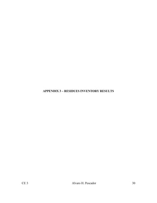 CE 3 Alvaro H. Pescador 30
APPENDIX 3 – RESIDUES INVENTORY RESULTS
 