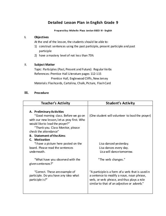 detailed lesson plan in english grade 9 michelle 1 638