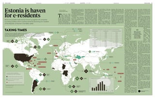 550
3933
38.9 39.6
60 35
35 35
35
35
35
35 40
39.635
3535 Argentina
10 25
9 11
1010
1010
1010
0 10
1010
23
10 8
7.5
Paraguay1010
Puerto
Rico
US Virgin
Islands
United
States*
Gibraltar
Guinea
Malta
Montenegro
Macedonia
Bulgaria
Equatorial
Guinea
Democratic Republic
of the Congo
Chad
United
Arab Emirates
Uzbekistan
Turkmenistan
Timor-Leste
Kyrgyzstan
40
Anguilla
Bahamas
Bahrain
Bermuda
Cayman Islands
Guernsey
Jersey
Isle of Man
Nauru
Palau
Vanuatu
Wallis and Futuna
Turks and Caicos Islands
British Virgin Islands
Qatar
GOING GLOBAL raconteur.net08 RACONTEUR RACONTEUR raconteur.net 09GOING GLOBAL15 / 11 / 2016 15 / 11 / 2016
Estonia is haven
for e-residents
Brexit and possible trade barriers thrown up against UK companies
is a vexing problem which could be solved by becoming an e-resident
of the Republic of Estonia in the Baltic states
T
he advert on Twitter
reads: “Worried about
Brexit? Estonian e-resi-
dency is your gateway to
the EU company.” It’s a tantalis-
ing offer. Escape the uncertainty
of Brexit and become Estonian.
And as no ordinary citizen, but an
e-resident – a cyber Estonian.
Keep your eyes peeled and you’ll
see other ads for the scheme pop-
ping up online. It turns out Ger-
man chancellor Angela Merkel is an
e-resident of Estonia. So is Japanese
prime minister Shinzo Abe.
But what does it all mean? What is
an e-resident? And does it really of-
fer an escape for Brits fretting about
life after Brexit?
The man to talk to is Taavi Kot-
ka, Estonia’s chief information
officer and co-architect of the
scheme. Arranging an interview is
spookily simple.
Estonians love transparency in
government, so much so ministers
list their personal e-mails and tele-
phone numbers online. It takes 30
seconds to find Mr Kotka’s, ping an
e-mail and 11 minutes later our in-
terview is arranged. It can be harder
to book a table in the local pub.
He explains the gist. An e-resi-
dent can use all the services open
to ordinary Estonians. E-residents
get a card and digital ID, mak-
ing it possible to form a company,
transmit documents, administer
a company and conduct e-bank-
ing (a visit to a bank in person
will be necessary to open an ac-
count). “The beauty of the whole
programme is that it costs zero to
us,” says Mr Kotka. “It’s the same
processes and the same functions
as Estonians use.”
The one thing missing is travel
and residency rights. This is not
a passport. Forming a company is
the big attraction. Estonia is fa-
mously free market and anti-bu-
reaucratic. “You can do the same in
Luxembourg for €10,000 a year,”
concedes Mr Kotka. “In Estonia
it’s €1,000.”
To apply for e-residency, head
online to apply.e-estonia.com. If
approved, a trip to the Estonian
embassy is mandatory – a security
Share this article online via
raconteur.net
TRADE BARRIERS
CHARLES ORTON-JONES
“We are not selling it on tax.
OECD [Organisation for Economic
Co-operation and Development]
countries already share informa-
tion and tax, and they agree that
taxes should be paid where value
is created,” he says. “You are not
physically in Estonia and you don’t
use our roads or schools, so we don’t
tax you. But if you are, for example,
in the United States, you use those
things there, so you need to con-
tribute to US taxes.”
He emphasises the point again:
“We are not a tax haven. If you want
that you have several other choices.”
Tax experts agree with this as-
sessment. Carl Bayley, author of
the Taxcafe guides, says it would
be necessary to
move to Estonia
to take advantage
of their low rates.
“If you are in the
UK, you’d pay tax
where you run the
company. So in this
case you’d need to
move to Estonia,
and hold board
meetings and run
the company out
there,” he says.
Even then, repatriating profits to
the UK while retaining British res-
idency status wouldn’t be easy as
dividends are payable to HMRC. Mr
Bayley says: “Offshore companies
work for people who can afford to
tick all the right boxes and make
sure the company trades abroad
for ten years, accumulates profits,
builds up reserves and then they
emigrate to collect it.” Not easy. Nor
is finding a tax lawyer who under-
stands Estonian tax laws.
This issue demonstrates the prob-
lem with shopping around for low
tax rates. The European Commis-
sion is fanatical about reducing tax
competition. For example, Ireland
built its Celtic Tiger economy by
luring multinationals with a low
corporation tax rate. In September,
the Commission ruled that Ireland
must recover €13 billion in taxes
from Apple.
The low tax paid by Apple, effec-
tively a corporation tax, was no
more than 1 per cent and constitut-
ed unfair state aid, according to the
Commission. The Irish government
exploded with indignation at this
intervention into its internal affairs.
Tax is supposed to be a sovereign
matter for nations. Estonia, clearly,
has no intention of invoking the ire
of the Commission by selling this
scheme as a tax ruse.
Naturally, there is a benefit to Es-
tonia. “Just having more customers
makes our country richer,” says Mr
Kotka. “If you become a bank cus-
tomer, the bank has higher revenues
so pays more taxes.” It will generate
great public relations for this small
nation. And it may encourage e-res-
idents to make other interactions
with Estonia, doing deals with Es-
tonian companies or visiting their
new “homeland”.
It pays to visit. Estonia is a mod-
ern marvel. Since becoming in-
dependent in 1991, the country
has developed a unique sense of
purpose. It wants to be the world’s
most digitally advanced state.
precaution which prevents mass
applications and other abuses. And
that’s it. The welcoming kit includes
a chip-and-PIN card, a USB card
reader and codes to access Estonian
public services.
Already some clever Brits will be
thinking this could be the ideal
way to lower their tax bill. Estonia
indeed has the most competitive
tax system in the developed world,
according to the International Tax
Competitiveness Index. It ranks
number one on corporation tax and
second on individual taxes. Alas, no,
says Mr Kotka.
Even before smartphones exist-
ed Estonians were paying for car
parking by text. The government
invested in free wi-fi to cover ur-
ban conurbations. There was even
an idea to rename the country Es-
tonia.com.
It’s a society, like Hong Kong or
Singapore, where innovation rules.
Skype and the foreign exchange
giant TransferWise came from Es-
tonia. WIRED magazine ran a fea-
ture called Welcome to E-stonia,
the world’s most digitally advanced
society. By contrast, in Italy one in
three people don’t use the internet.
In Estonia the internet is classed as
a human right. The country is al-
ready trialling 5G mobile phone net-
works, years ahead
of the UK.
This attitude has
shaped the govern-
ment. Everything
is digital. A third
of citizens vote
online. When US
president Barack
Obama visited
the capital Tal-
linn in 2014, he
declared: “You’ve
become a mod-
el for how citizens can interact
with their government in the
21st century.”
The e-residency scheme demon-
strates this ethos. There’s an on-
line dashboard displaying the
details in real time. It’s all listed:
the number of applicants (14,478),
the waiting list (421), under review
(766), positive applications (13,278)
and negative (155). Motivation is
listed; the top one being to create a
location-independent internation-
al business.
So is Estonian e-residency a solu-
tion to Brexit for Brits doing busi-
ness in the EU? It will, of course,
depend on the trade deal negoti-
ated. So far the best use is for Brits
who live in the EU. Forming a com-
pany this way is simple and cheap.
A website Mr Kotka recommends is
leapIN.eu, which offers e-residents
a one-stop shop. It manages com-
pany formation, setting up a bank
account, accounts and taxes, from
€49 a month.
The goal is to sign up ten million
e-residents by 2025. Not bad for
a country of 1.3 million citizens.
Mr Kotka believes the theoretical
limit is vast. “There are 680 mil-
lion jobs that can be done inde-
pendent of their location. And the
number is growing. Estonia is the
first e-residence.”
With this potential market there
will be rivals. “You will see Ca-
nadian e-residency, in Singapore
and so on. It’s a huge market of
hundreds of millions of people,”
he says.
EU citizens ought to love this
simple and low-cost scheme. Brits
may yet find it offers the quickest
way to dodge trade barriers. Other
nations may well follow suit. And
it’s no surprise to see this small,
but boundlessly ambitious, nation
leading the way.
HIGHEST/LOWEST MARGINAL
CORPORATE INCOME TAX RATES**
TAXING TIMES MARGINAL CORPORATE INCOME TAX RATES BY REGION/GROUP
REGION/GROUP AVERAGE RATE GDP-WEIGHTED AVERAGE
Africa
Asia
Europe
North America
Oceania
South America
G7
OECD
BRICS
EU
G20
World average**
28.53%
20.14%
18.88%
23.51%
18.93%
27.27%
30.32%
24.66%
28.32%
22.45%
28.28%
22.49%
27.81%
26.2%
26.22%
37.02%
26.99%
32.05%
33.75%
31.39%
27.39%
26.93%
31.27%
29.55%
**Average of 188 countries Source: Tax Foundation/Deloitte/PwC/KPMG/OECD 2016
Ten highest marginal corporate income tax rates (%)
Ten lowest marginal corporate income tax rates (%)
Marginal income tax rates charged on
highest earners (%)
Countries with no general corporate income tax
*United States has the highest corporate income tax rate among
industrialised OECD nations
**Survey of 188 countries
Source: Tax Foundation/Deloitte/PwC/KPMG/OECD 2016
DISTRIBUTION OF GLOBAL CORPORATE TAX RATES
50
45
40
35
30
25
20
15
10
5
0
0% 5% 10% 15% 20% 25% 30% 35% 50%40% 45%
Source: Tax Foundation/World Bank/OECD/KPMG 2016
Corporate income tax rates differ widely across the world, from 55 per cent in the United Arab Emirates
to just 7.5 per cent in Uzbekistan, while 14 countries – mostly small islands – charge no general corporate
tax at all. The data highlights these tax havens and the ten countries with the highest and lowest corporate
tax rates, with the accompanying levies charged on the individual incomes of the highest earners
Numberofcountries
Brits may yet
find Estonian
e-residency offers
the quickest
way to dodge
trade barriers
 