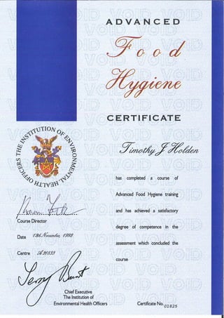 Advance Food Hygiene Certificate