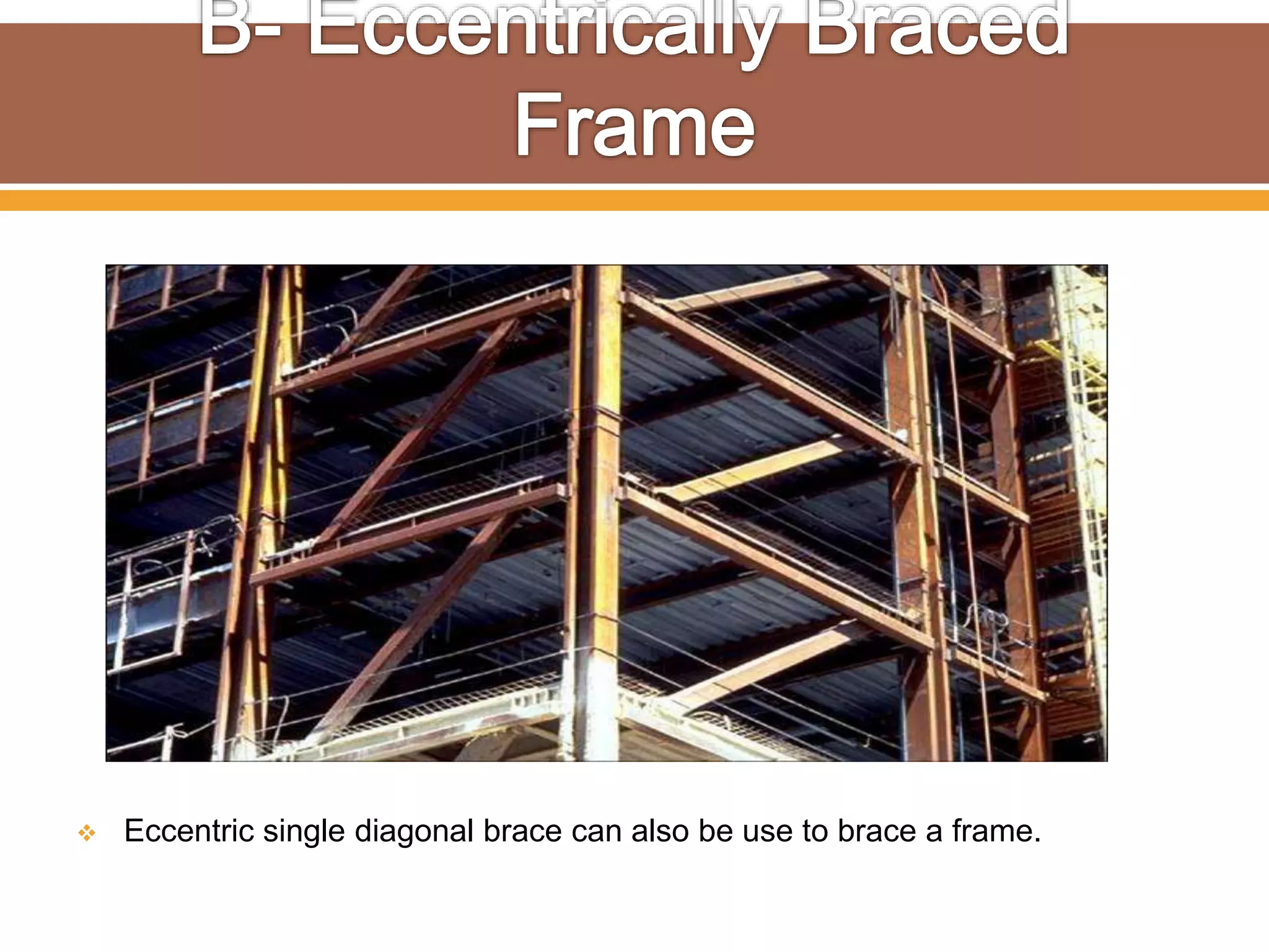  Eccentric single diagonal brace can also be use to brace a frame.
 
