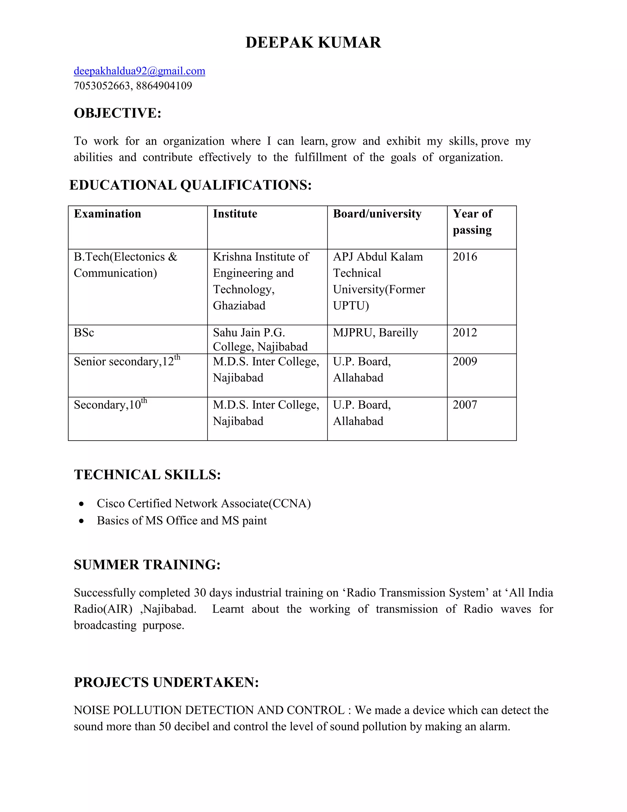 deepak resume | PDF